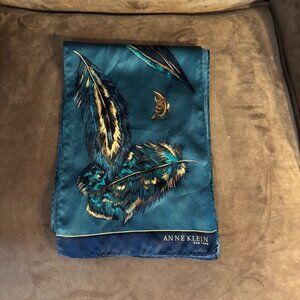 Vintage Anne Klein New York Feather Silk Scarf - Oblong 52" x 8" inches